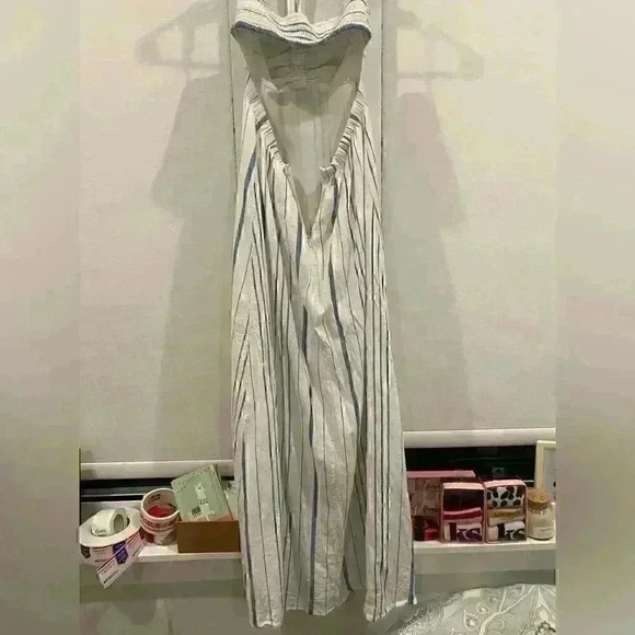 1.State Maxi Dress Blue White Stripes Halter top Sz S - worn once to an event - Picture 5 of 5